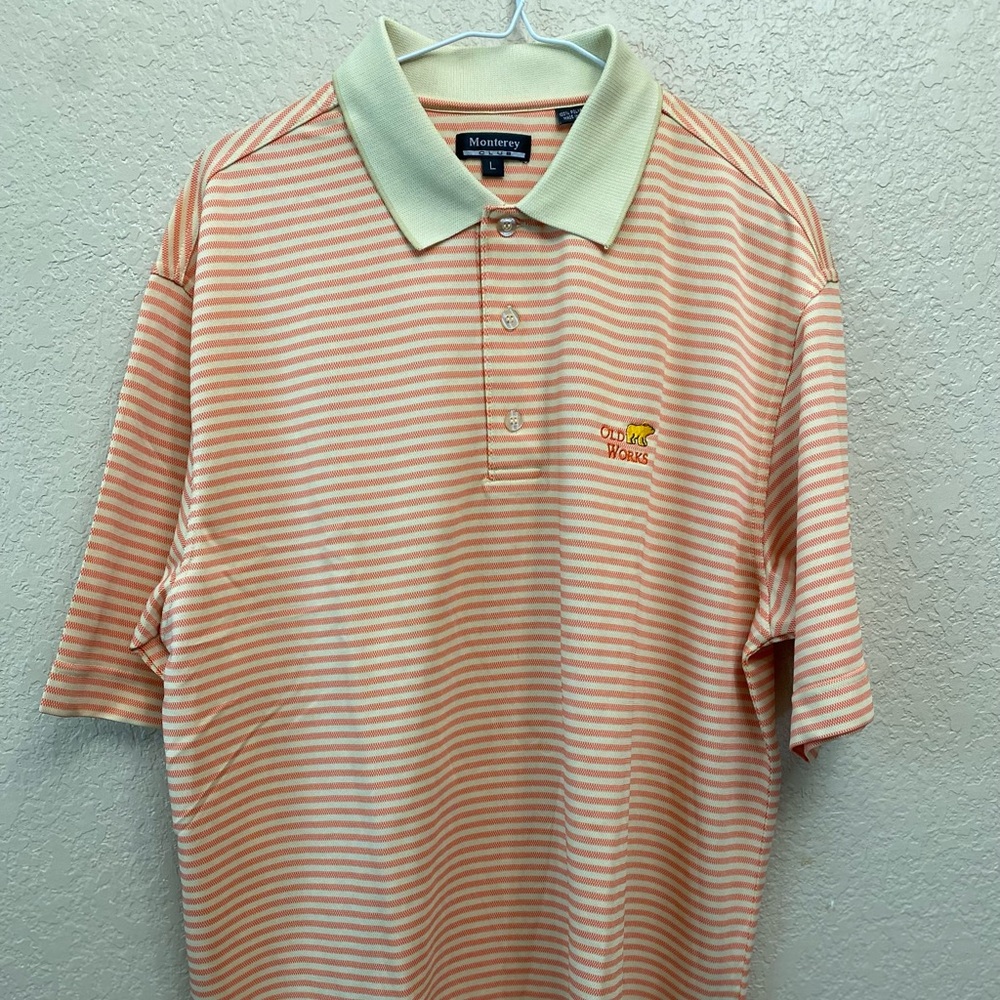 Monterey Club Men's Polo Shirt - Peach and Cream Stripes
